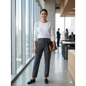 Tahari Womens Floral Crew Neck Sweater Blue White Long Sleeve Knit Top Size S